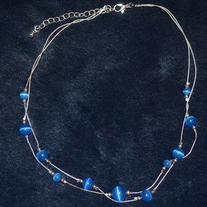 Blue Beads Double Chained Necklace